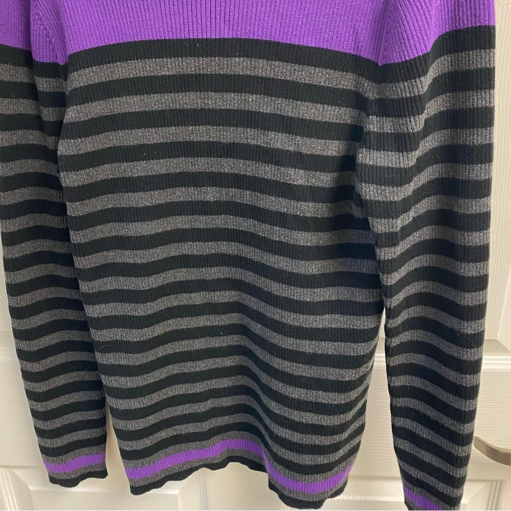 Lauren Ralph Lauren Purple and Black Striped Sweater‎ 3 Shoulder Gold Buttons XL